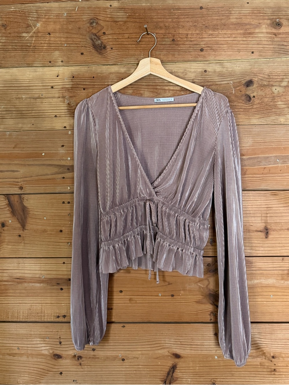 Zara Taupe Pleated Blouse